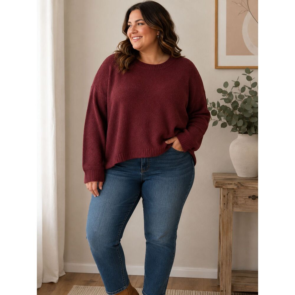 Ava & Viv Burgundy Textured Knit Sweater 4XL Plus Size Oversized Cozy Pullover